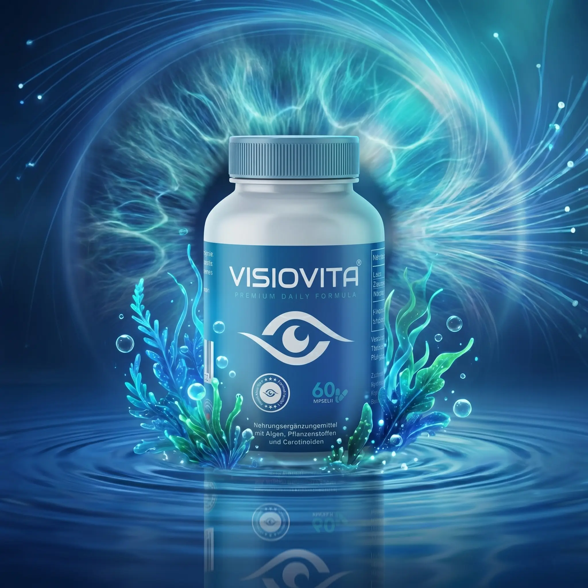 VisioVita Dose in einer blau-türkisen Bildwelt